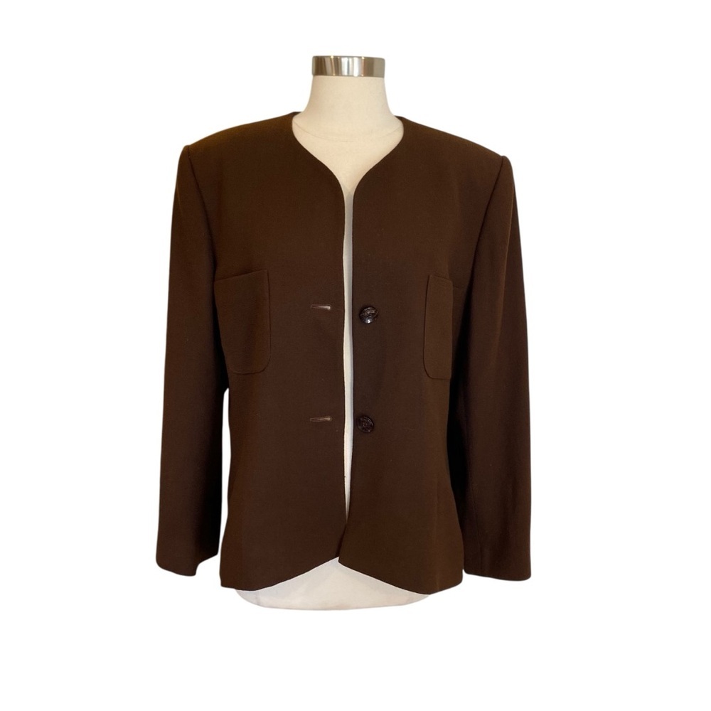 Jones New York Brown Wool Collarless Blazer
